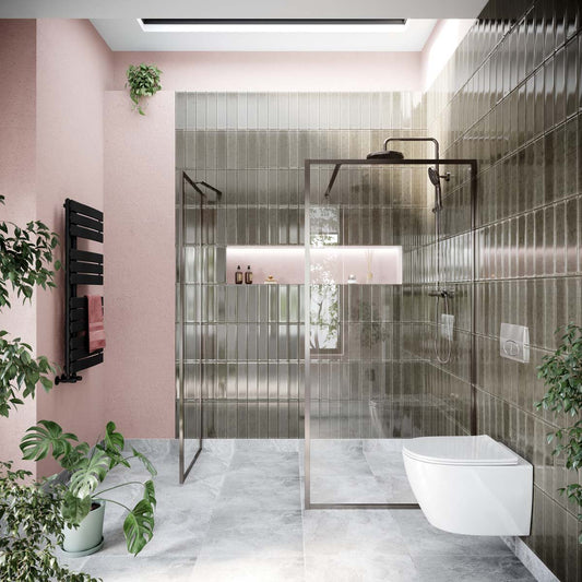 Amien Gunmetal Framed Clear Glass Shower Screen 880mm