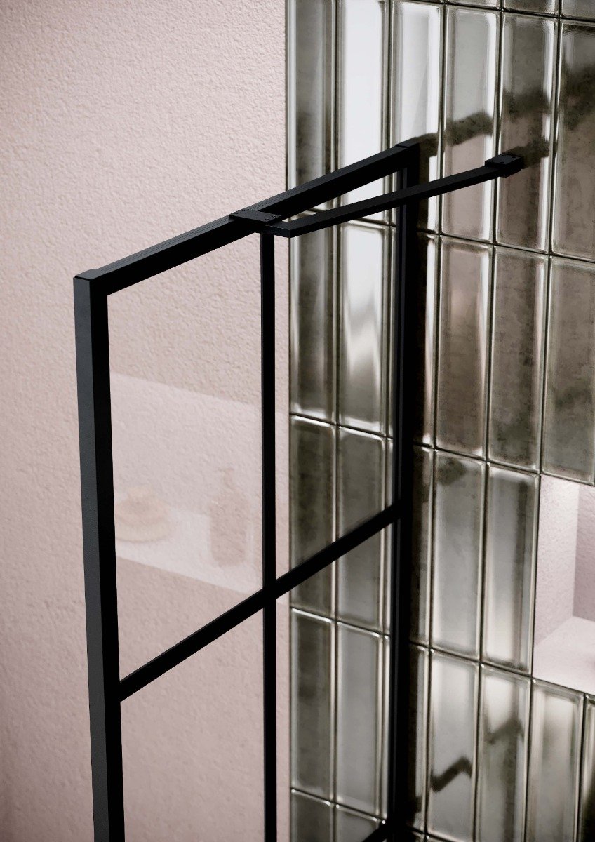 Amien Matt Black Grid Framed Shower Screen 1080mm