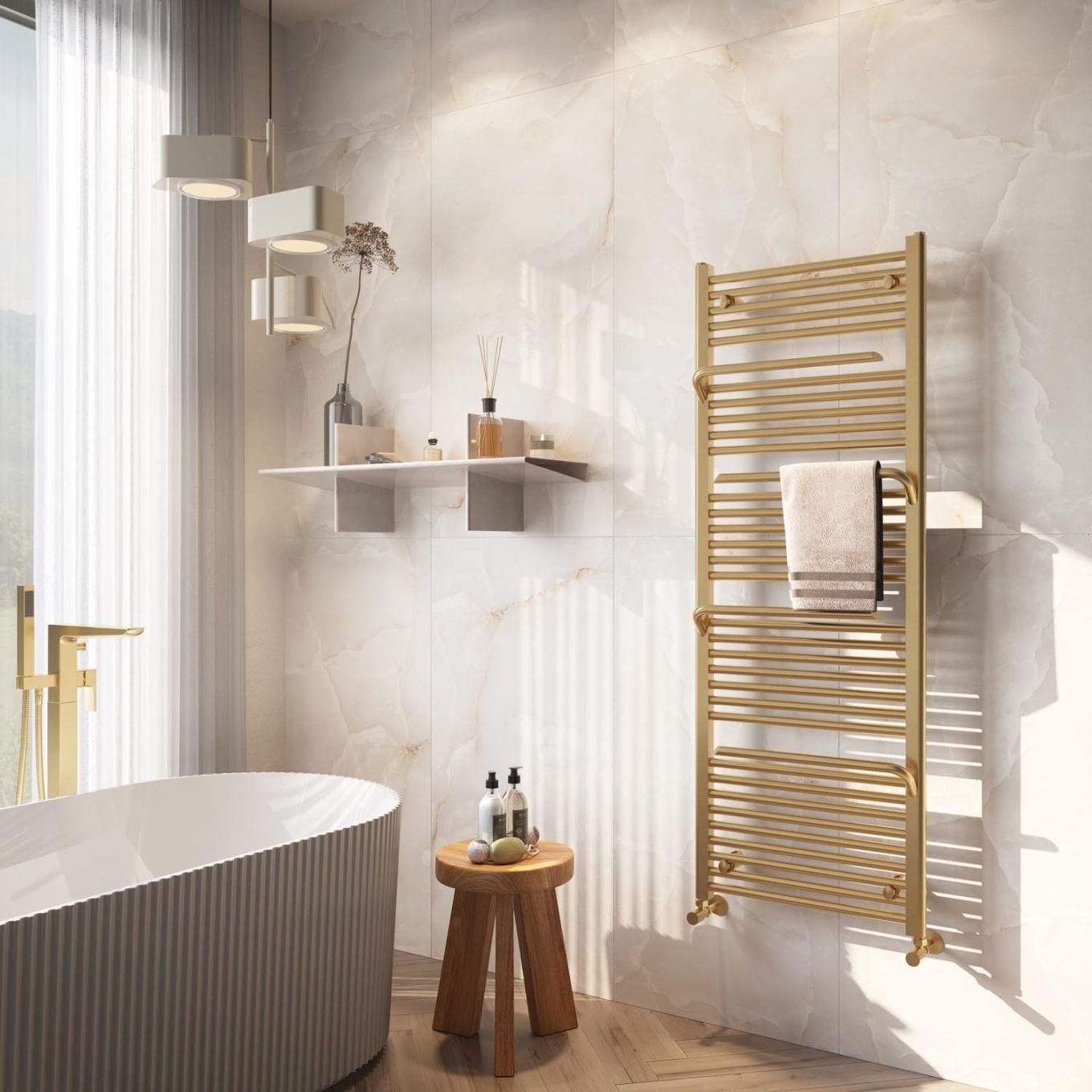 Jenka Brushed Gold Heated Towel Rail 1510x550mm