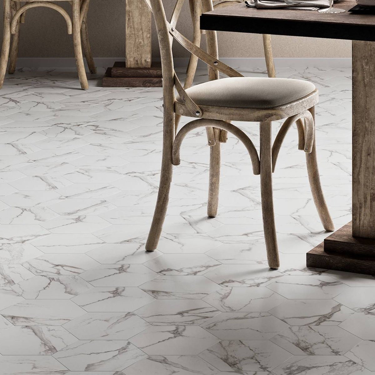 La Bella White Marble Hexagon Matt Porcelain Tile 230x270mm