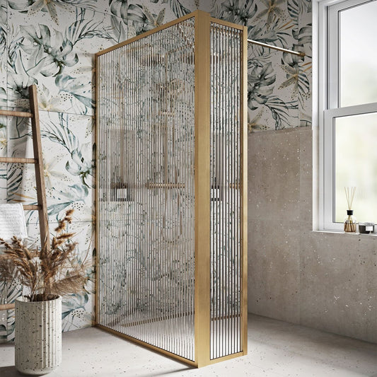 Amien Brushed Gold Ribbed Glass Single Frame Return Panel 300mm