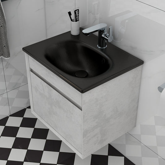 Alma 500mm Slimline 1th Ceramic Basin in black