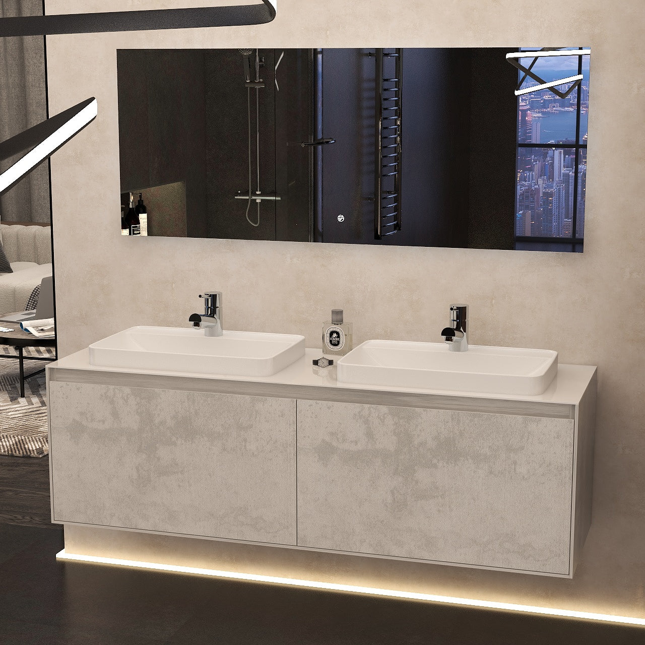 Arco 1600mm Twin single drawer cabinet in Natural Stone