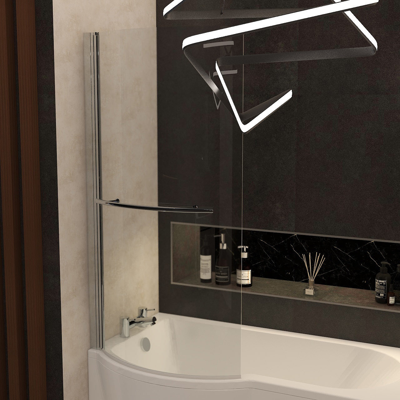 Imex Arco curved shower bath screen in chrome