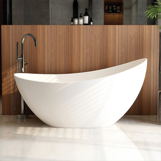 1600mm Arco slipper bath – freestanding bath including white dome clicker bath waste