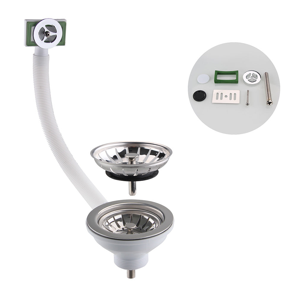 Basket Strainer Waste with Universal Overflow Rectangular/Round in Chrome