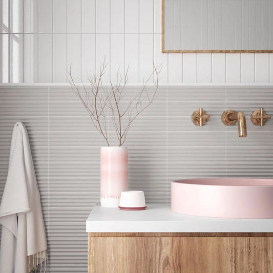 Accordion Ribbed Grey Matt Ceramic Brick Tile 200x50mm