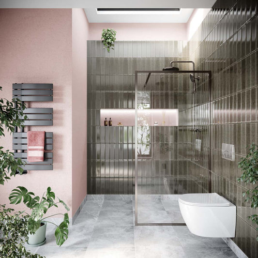 Amien Gunmetal Framed Clear Glass Shower Screen 680mm