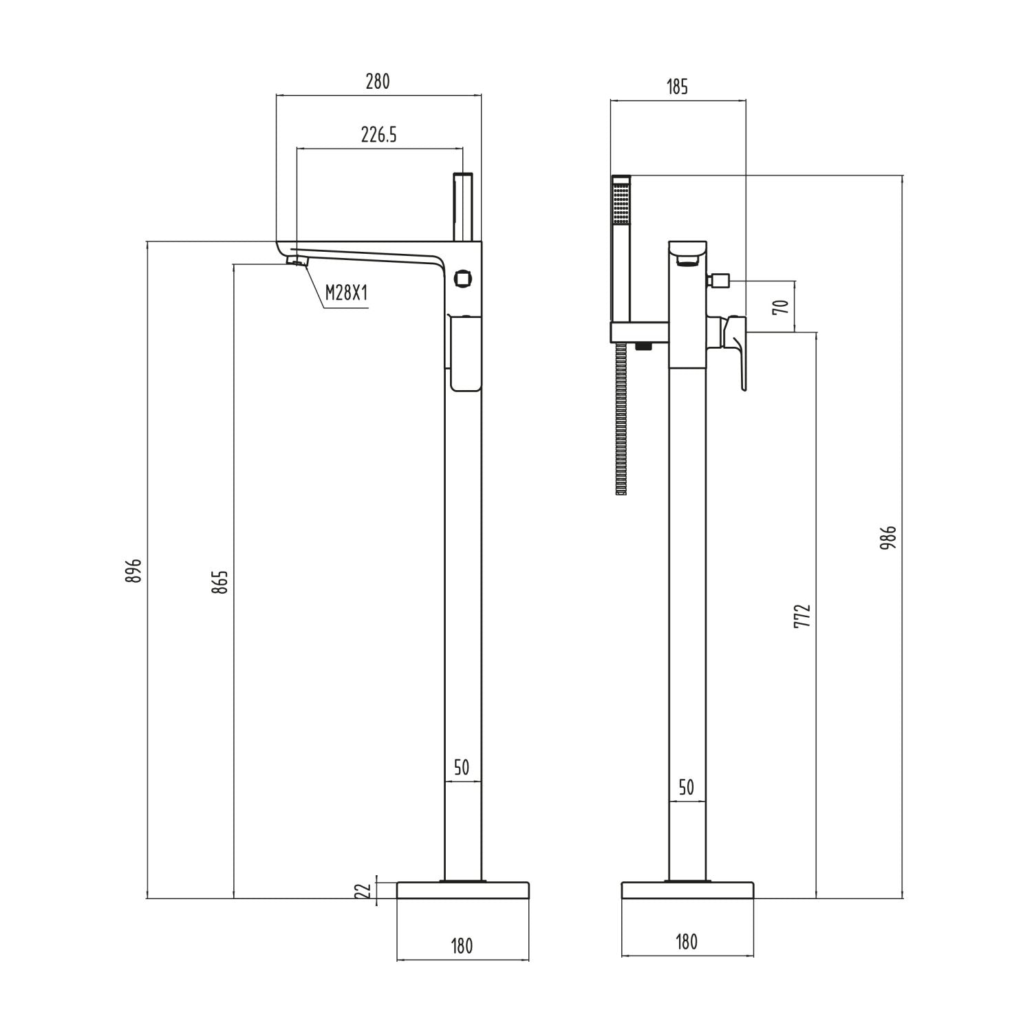 Muro Black Freestanding Bath Shower Mixer