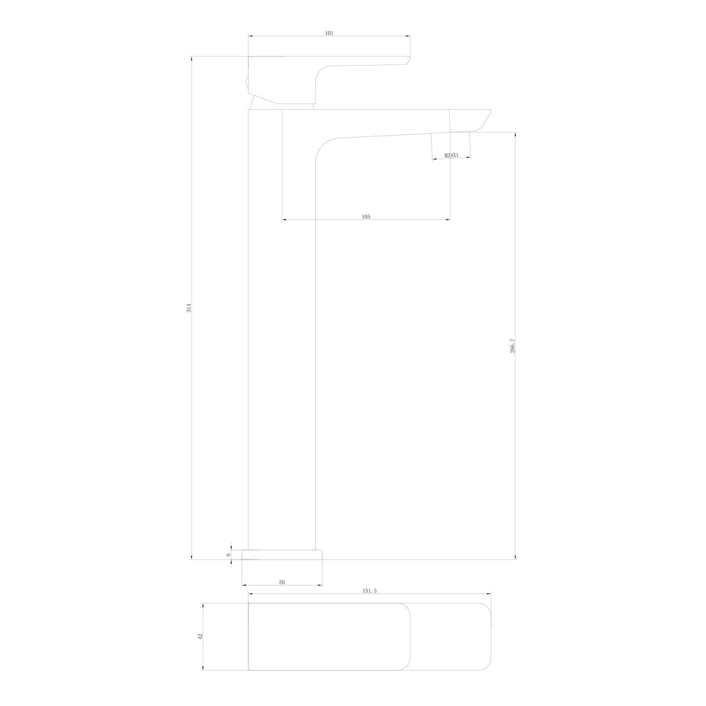Muro Black High Riser Basin Mono