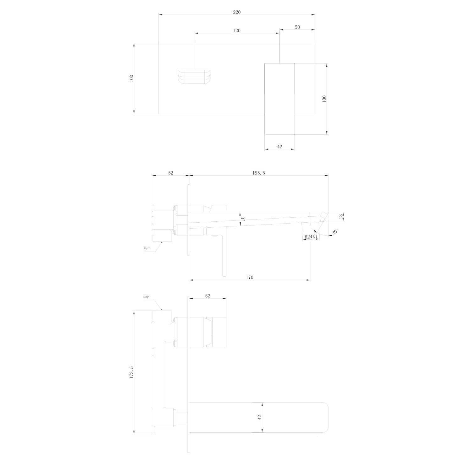 Muro Black Wall Mounted Bath Mixer