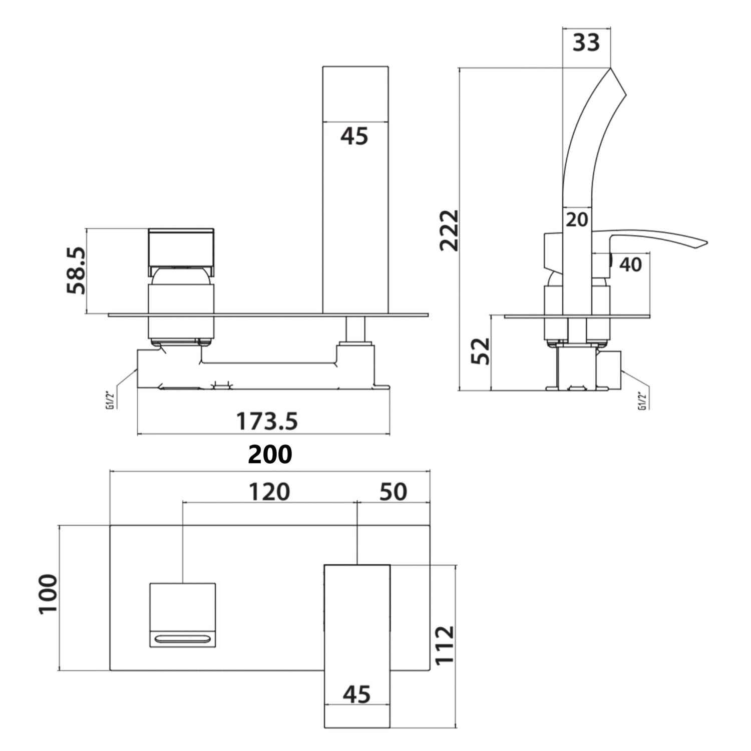 Descent Black Wall Mounted Basin Mixer