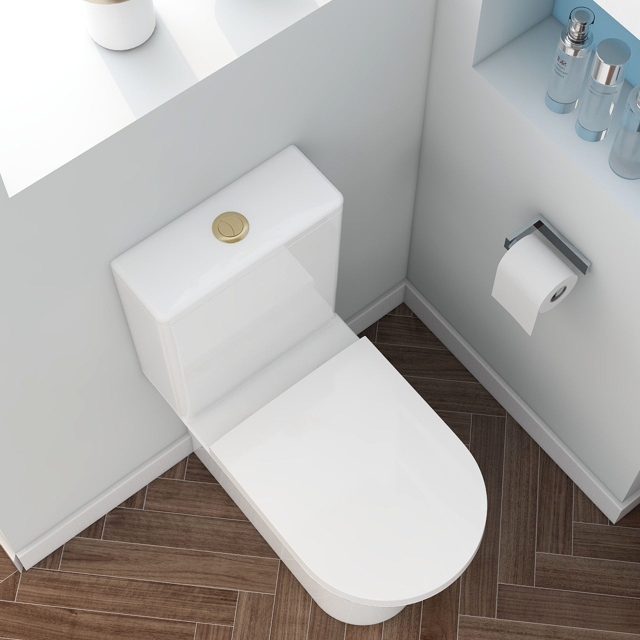 Brushed brass push button for close coupled cisterns