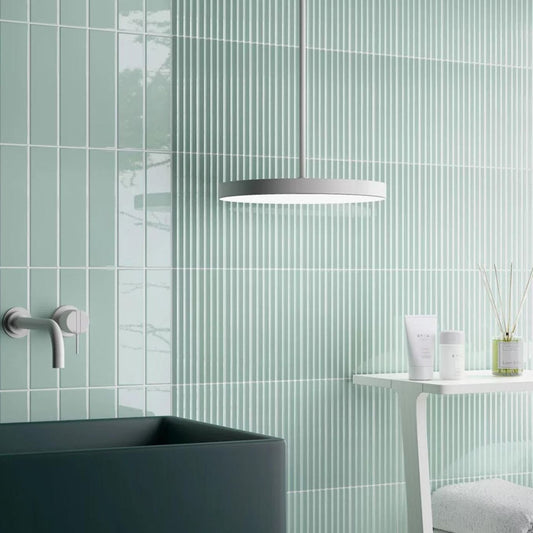 Accordion Ribbed Aloe Matt Ceramic Brick Tile 200x50mm