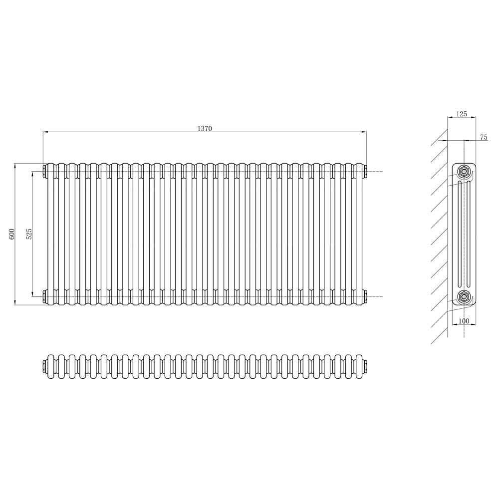 Upton Grey Triple Horizontal Column Radiator 600x1370mm