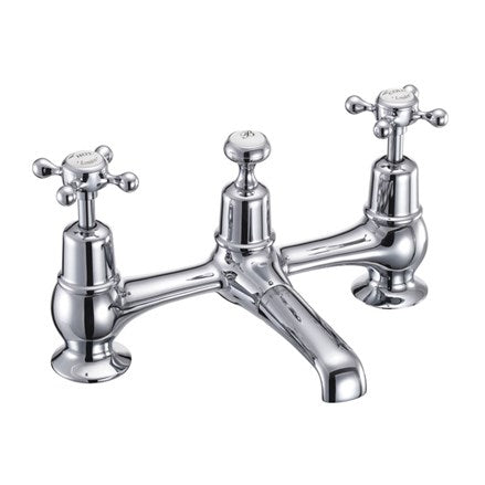 Claremont 2 Tap Hole Bridge Basin Mixer with Plug & Chain Waste & Swivel Spout