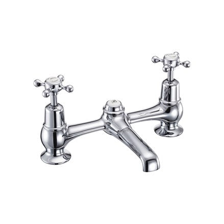 Claremont 2 Tap Hole Bridge Basin Mixer with Plug & Chain Waste & Swivel Spout