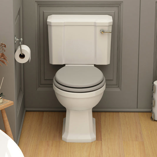 Wyndham Soft close wooden seat in grey, with chrome fittings