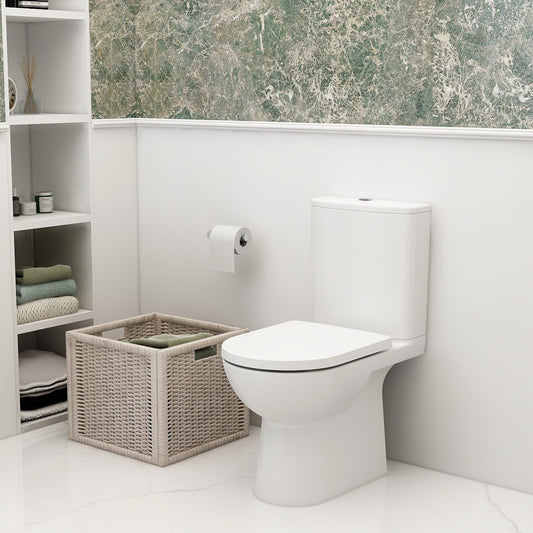 Croma Rimless short projection skirted open back close coupled pan & cistern