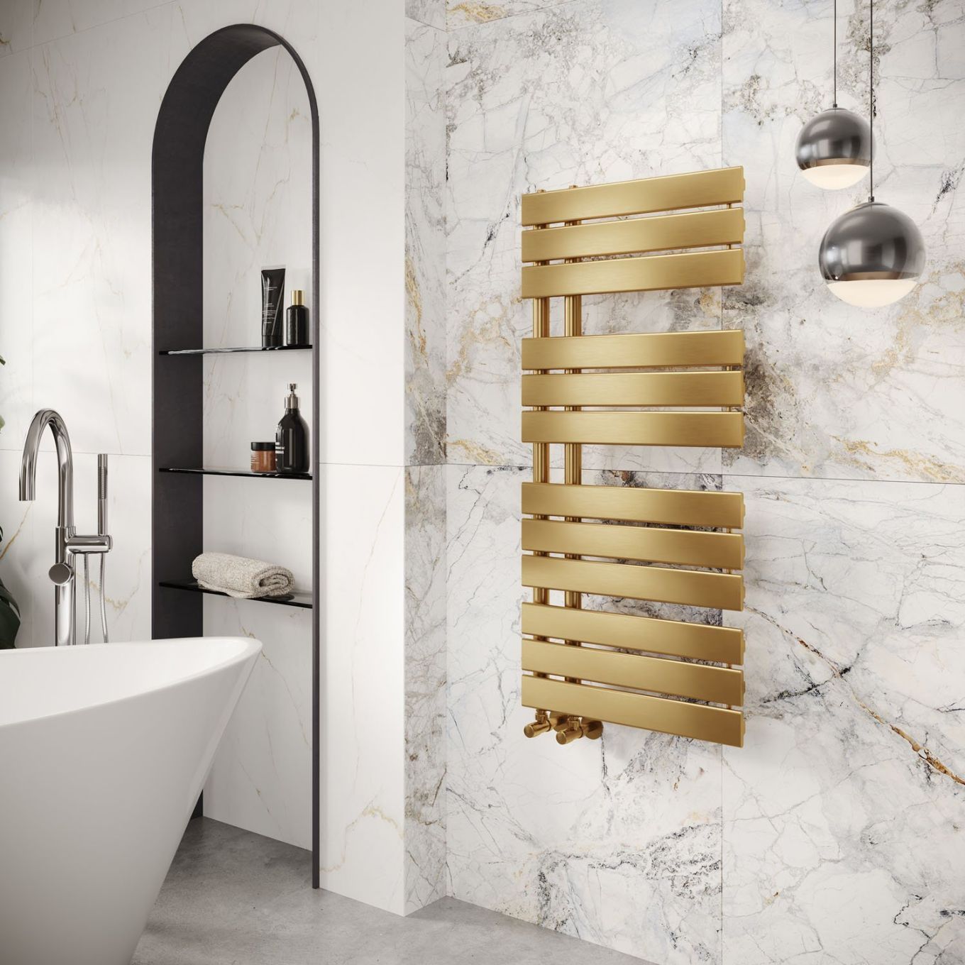 Tarvos Brushed Gold Heated Towel Rail 1080x550mm
