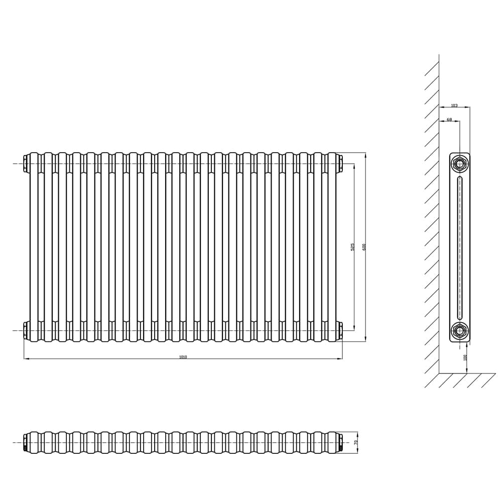 Upton Grey Double Horizontal Column Radiator 600x1010mm