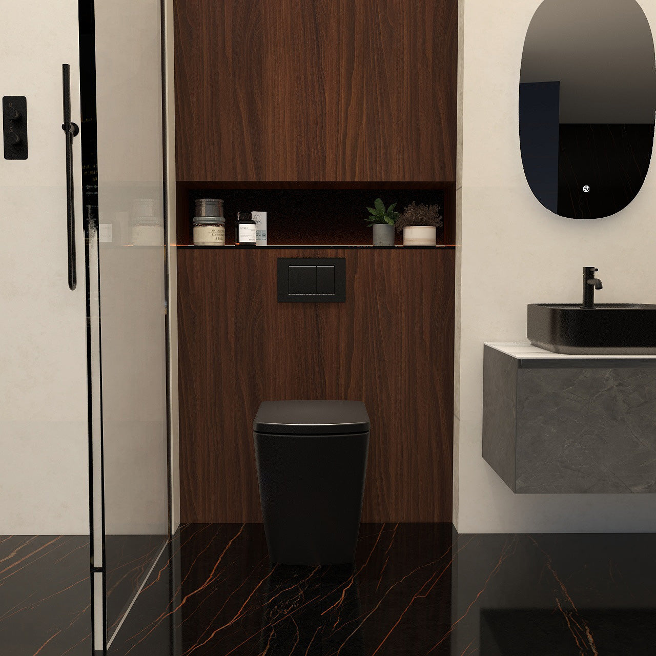 Ravine Rimless Comfort Height Back to Wall Pan in Black