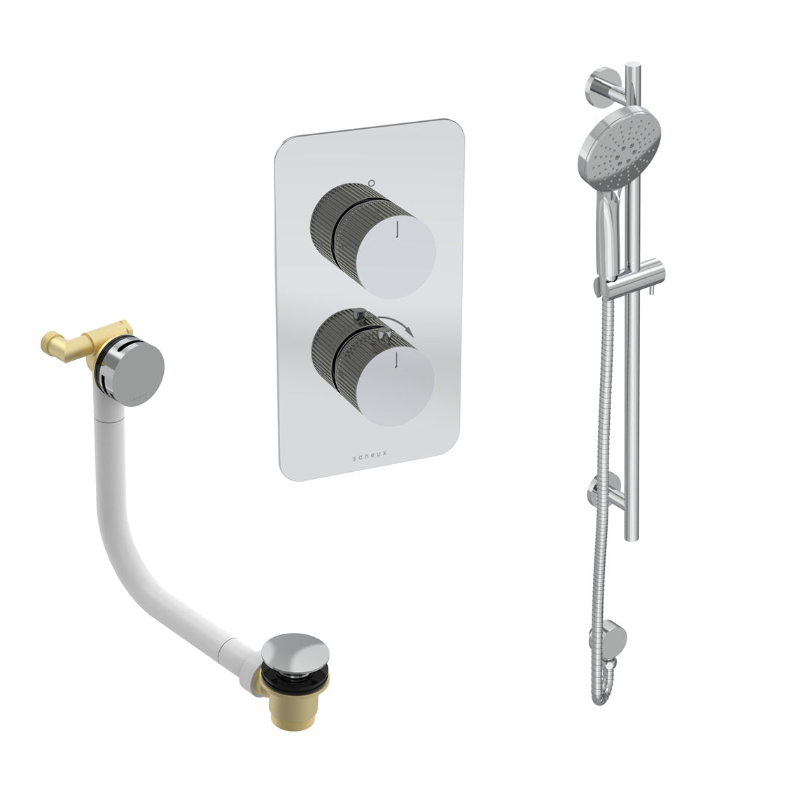 COS 2 way shower kit - w/ 3 Function Handset & Slider Rail & Bath filler - Fluted