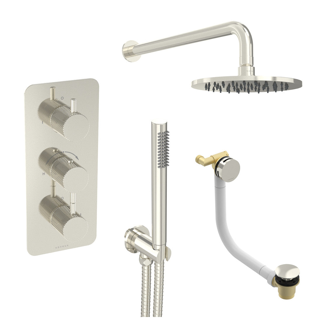 COS 3 way shower kit - w/ Slim handset & Bath filler & Shower head - Knurled