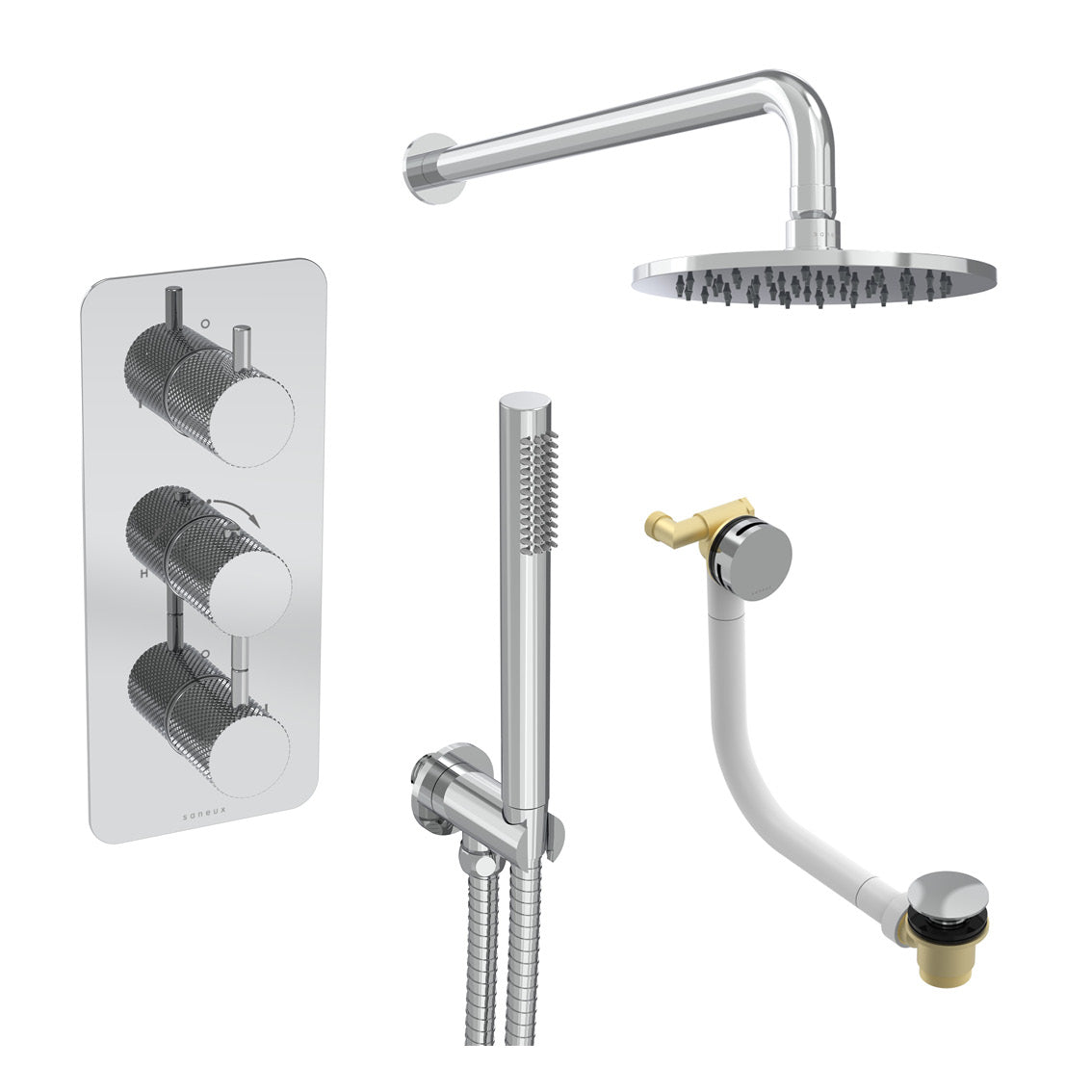 COS 3 way shower kit - w/ Slim handset & Bath filler & Shower head - Knurled