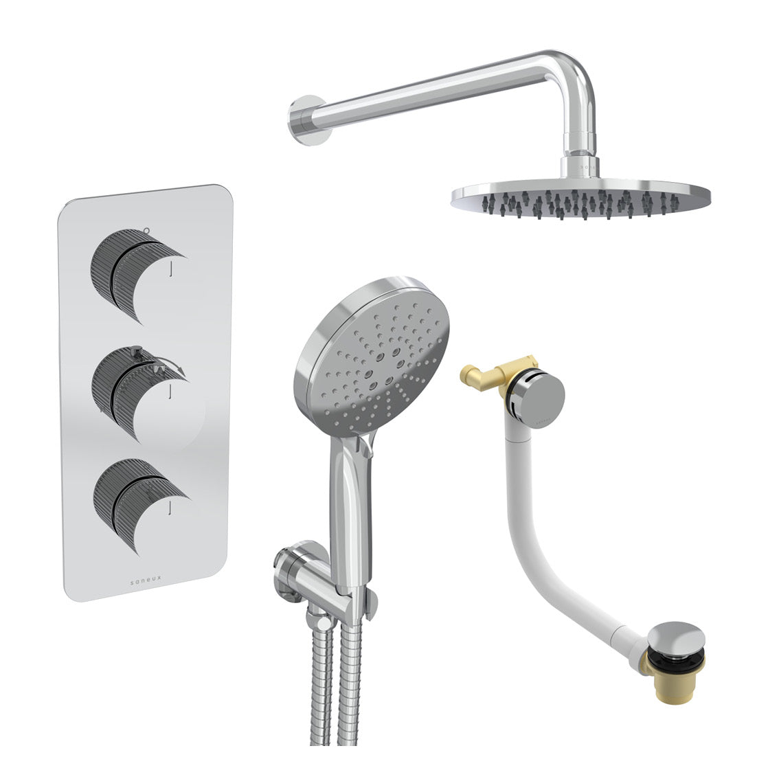 COS 3 way shower kit - w/ 3 Function Handset & Bath filler & Shower Head - Fluted