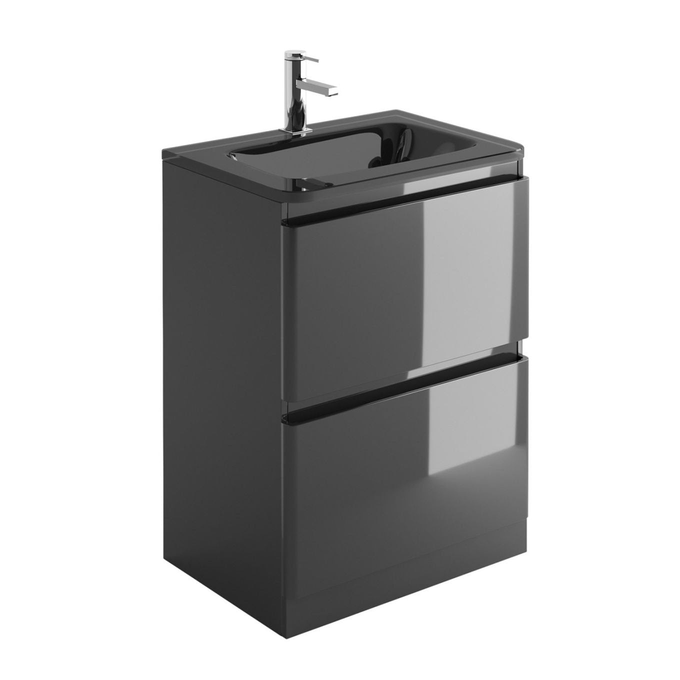 Neon Gloss Titanium Grey Floor Standing Vanity Unit with Grey Glass Ba ...