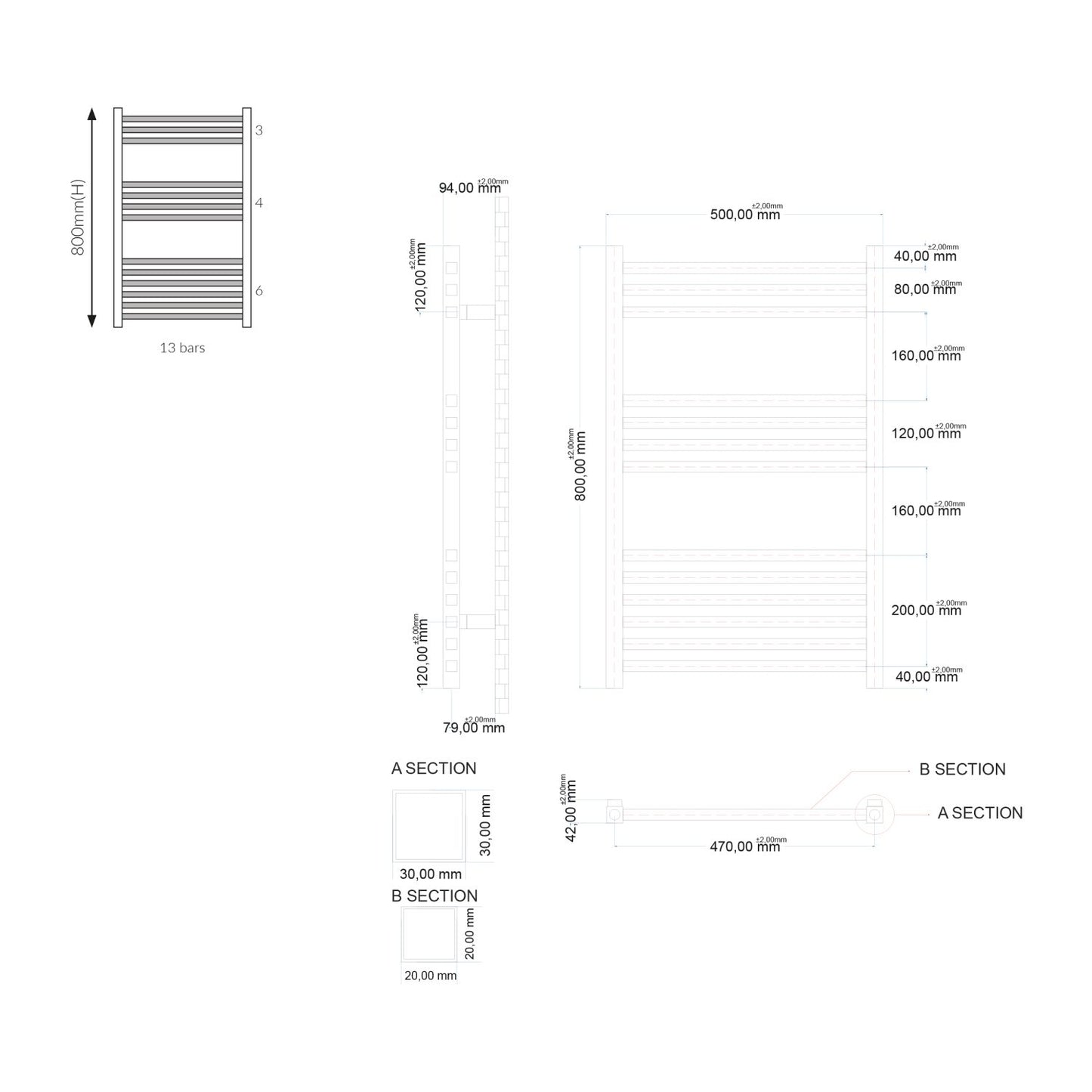 Simona Designer Chrome Towel Rail 500 X 800