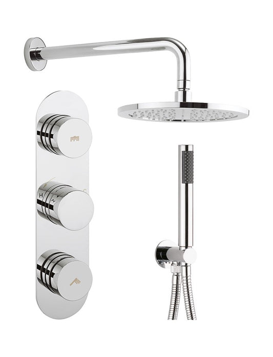 Dial Central Trim Thermostatic Shower Valve with 2 Way Diverter, Wall Outlet, Shower Handset, Hose, Shower Head & Arm