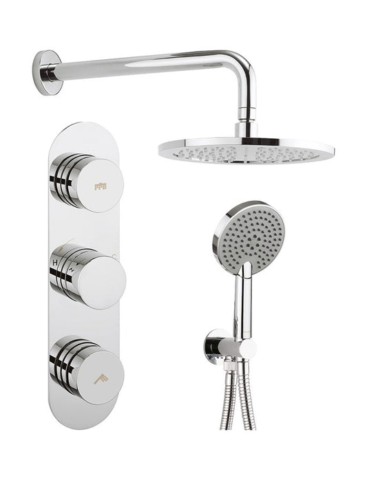 Dial Central Trim Thermostatic Shower Valve with 2 Way Diverter, Wall Outlet, 3 Mode Handset, Hose, Shower Head & Arm