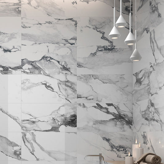 Charlie White Marble Gloss Porcelain Tile 300x600mm