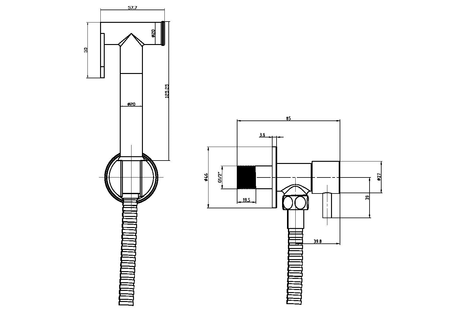 Douche Handset FlexI Holder and Outlet Elbow Brushed Nickel