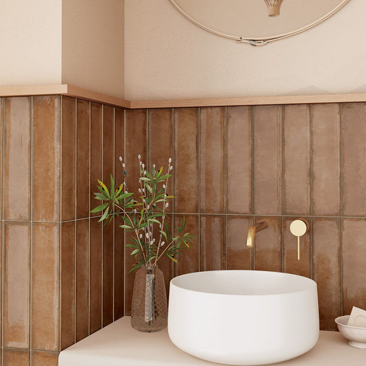 Inca Marron Brown Glossy Ceramic Brick Tile 75x300mm