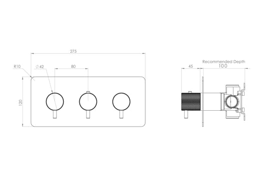 Saneux COS 3 Way shower plate & Shrouds - Landscape - Chrome