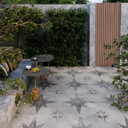 Turin Black Star Matt Porcelain Outdoor Tile 610x610mm