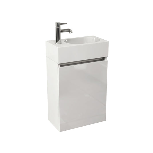 IMEX Echo 400x220mm Single Door Wall Cloakroom unit in white gloss with basin