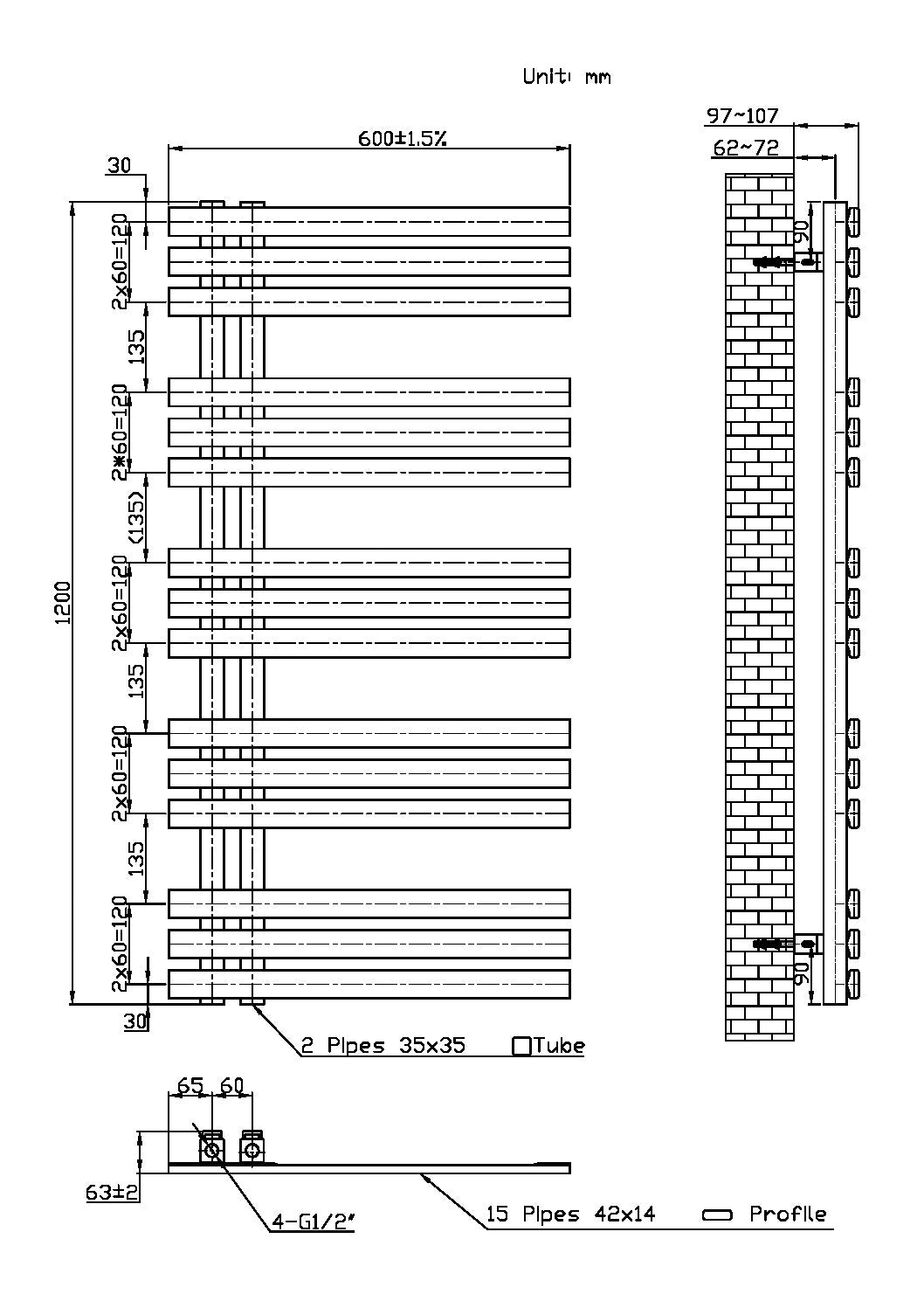 Elizabeth Towel Radiator – 600 X 1200