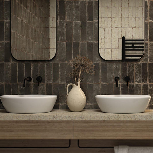 Monza Marron Glossy Porcelain Brick Tile 65x200mm