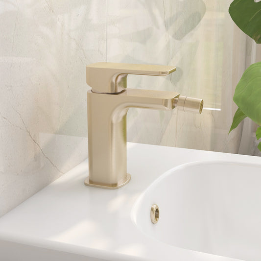 Flite bidet mixer in Brushed Brass with clicker waste