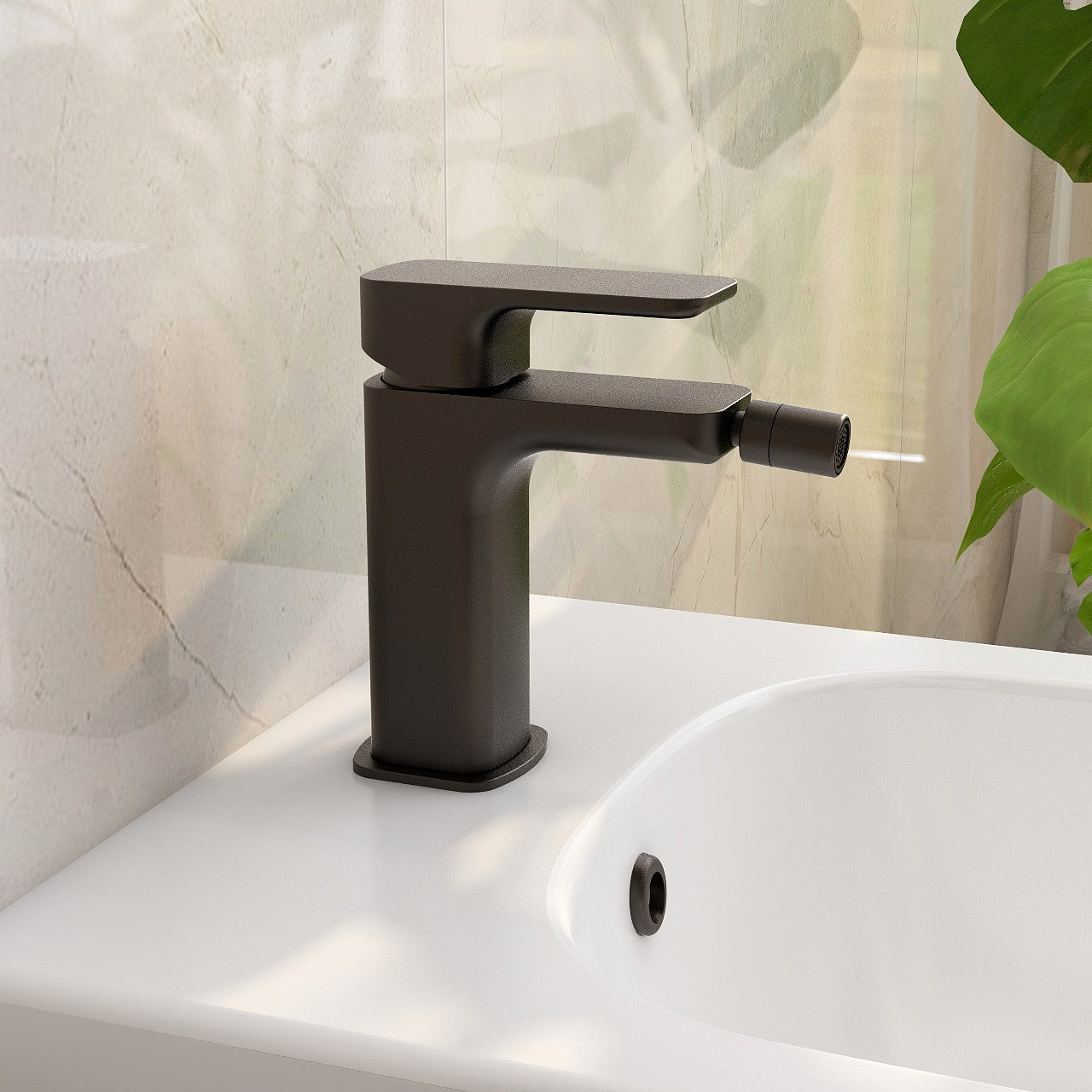 Flite bidet mixer in Matt Black with clicker waste