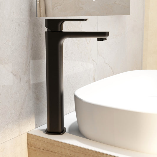 Flite tall basin mixer in Matt Black with universal clicker waste