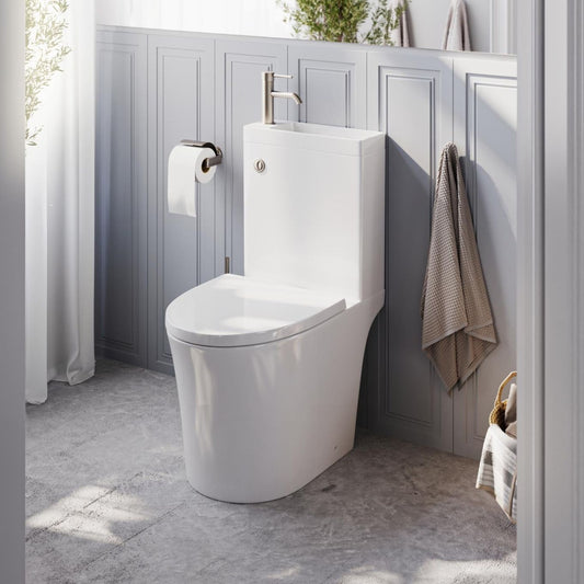 Anix Close Coupled Rimless 2-in-1 Combination Toilet & Basin with Nickel Push Button