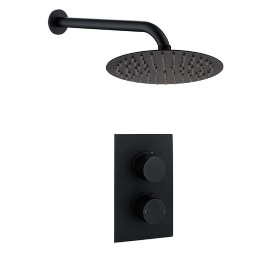 Zena Matt Black Single Outlet Round Concealed Valve with Shower Head