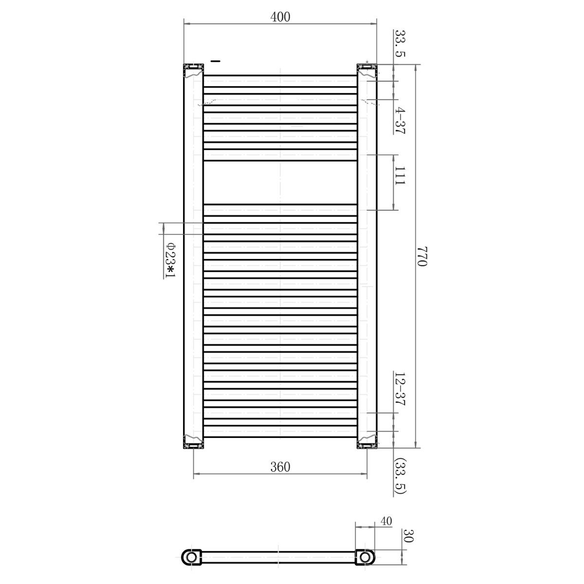 Neptune Matt Black Heated Towel Rail 770x400mm
