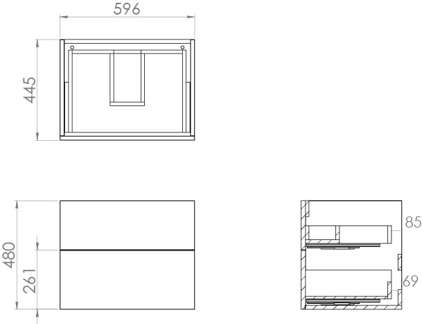 Saneux AUSTEN 60cm 2 Drawer Wall Mounted Unit