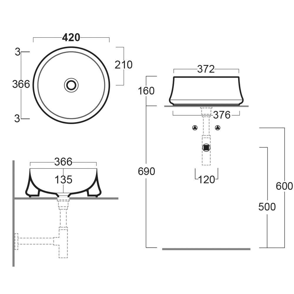 Alto White Round Countertop Basin